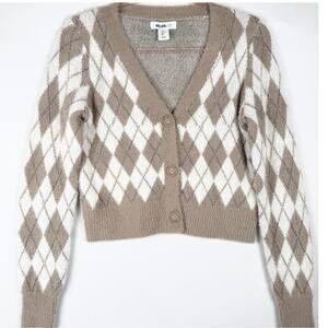 William Rast Ultra Soft Argyle Cardigan Sweater Size S NWT